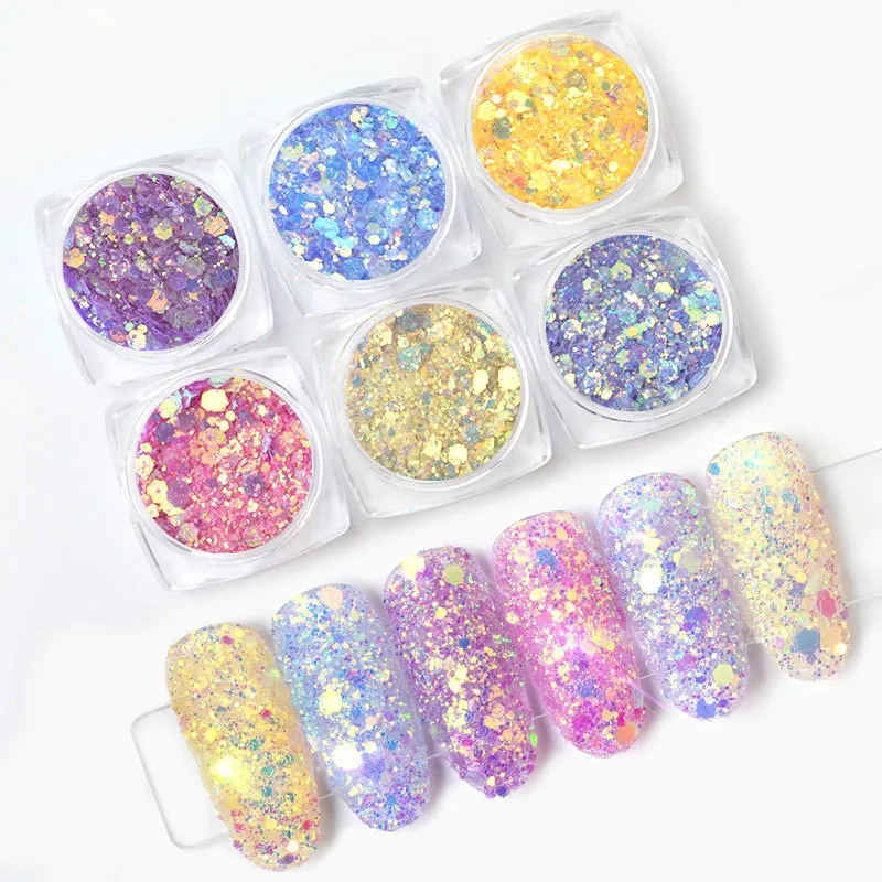 

1 Box Light Color Change Nail Glitter Sequins Ultraviolet Light Gradient Holographic Hexagon Flakes Manicure Nail Art Decoration