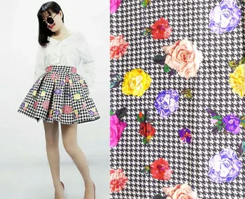 

Fashion tissu patchwork houndstooth Woven satin silk Fabric Heavy Material For Cloths Blouse Dress flowers Prints Fabric Textile