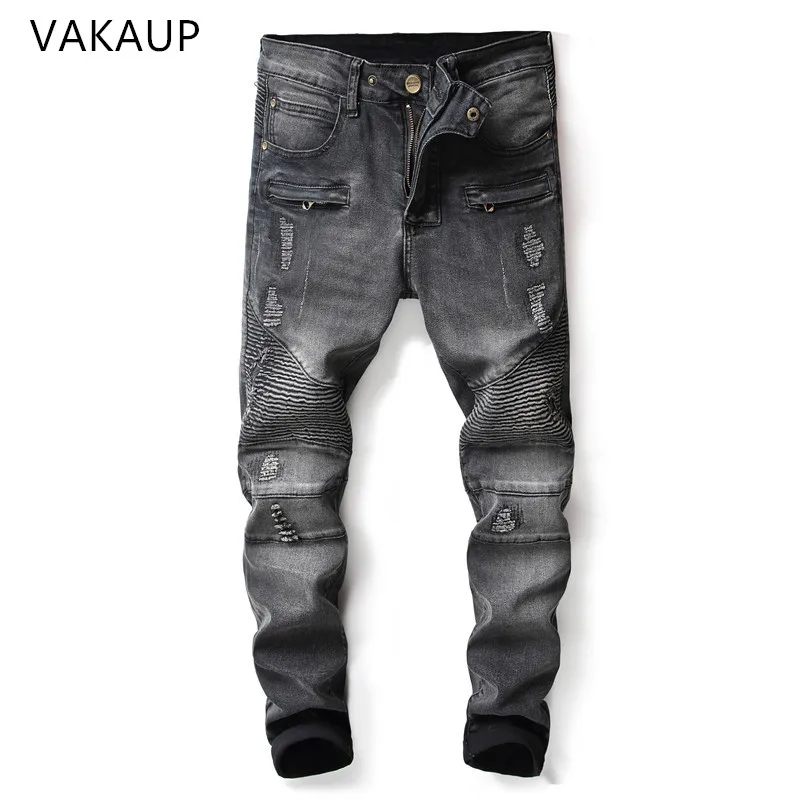 Men Fashion Jeans Straight Denim Clothes Ripped For Men Black Slim Vintage Skinny Men Vintage Distressed Jeans Homme New