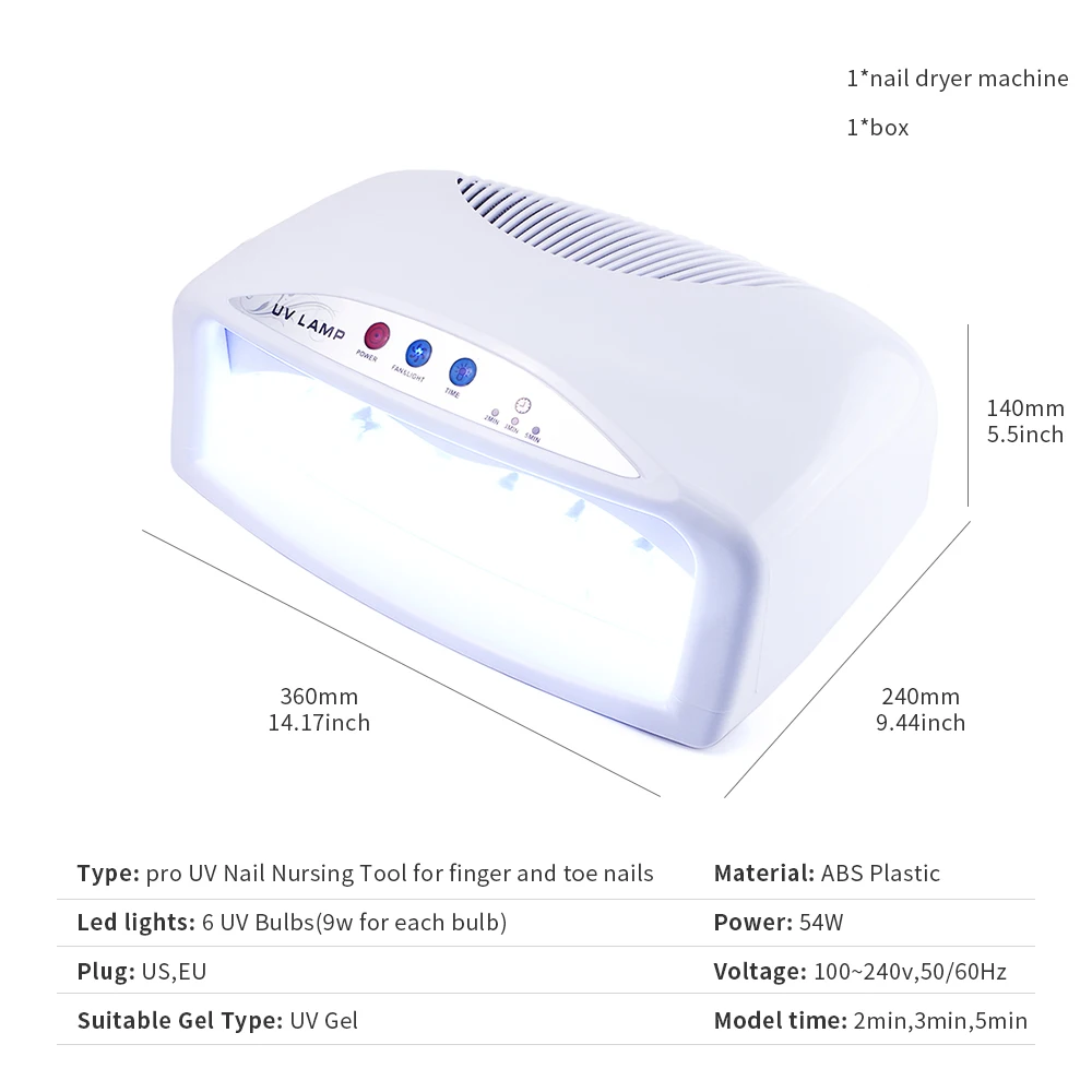 Foreverlily Профессиональный 2 ручной 54W УФ-лампы для ногтей сушилка с вентилятором 2/3/5 мин УФ-лампы для ногтей отверждения гели для ногтей маникюрный набор инструментов
