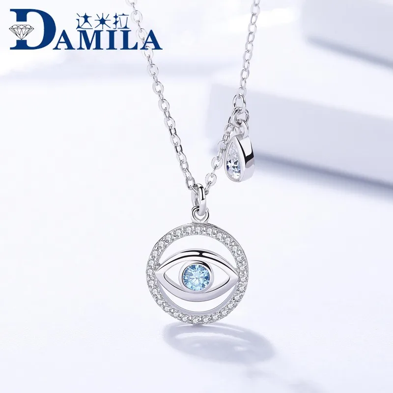 Damira S925 Silver Accessories Simple Fashion Square Blue Eye Round Embedded Zircon Necklace Wholesale Agent |
