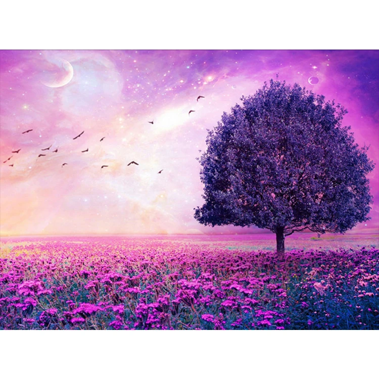 

5D DIY Diamond Scenery tree Purple painting lavender Full Round Diamond embroidery Cross stitch love Gifts