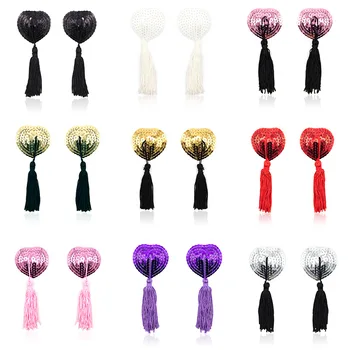 

1 Pair Women Sexy Self Adhesive Lingerie Sequin Tassel Cover Heart Shape Bra Nipple Pasties Breast Petals Intimates Accessories
