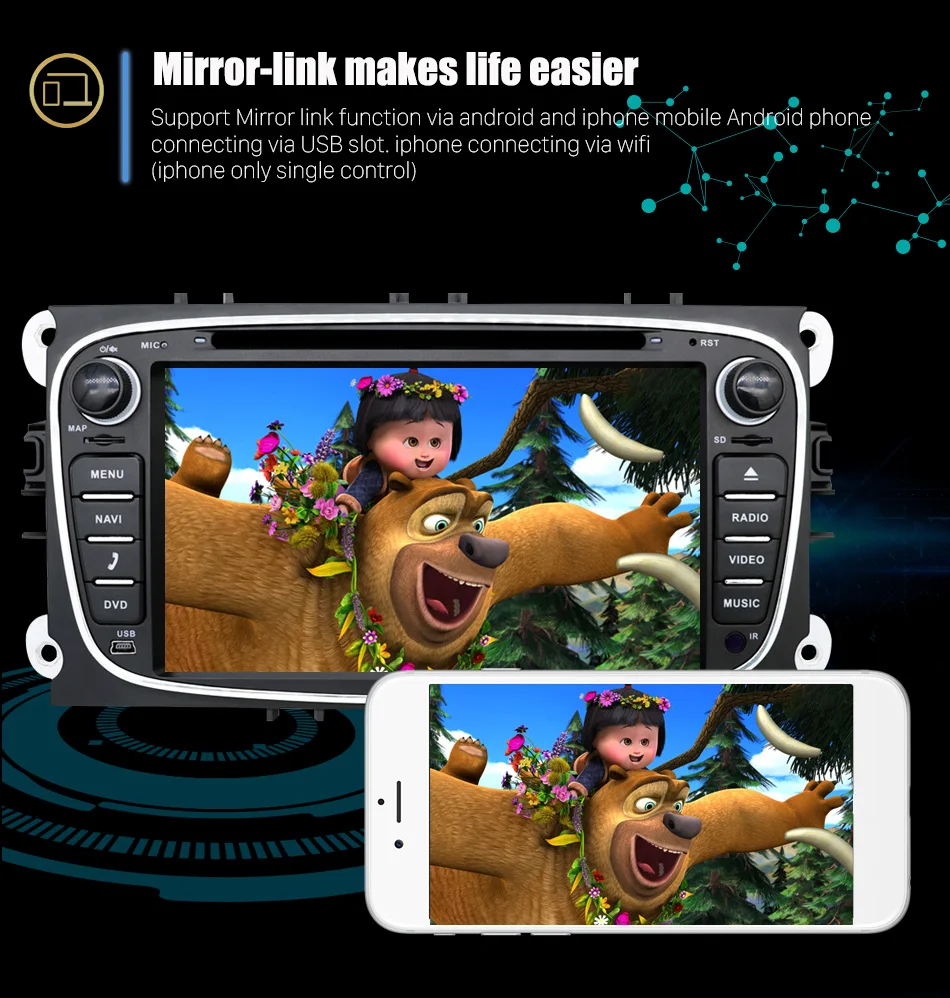 Excellent Eunavi 2 din Android 9.0 Car DVD Player for Ford focus II Galaxy Transit Tourneo Mondeo 2din GPS Multimedia radio Headunit IPS 10