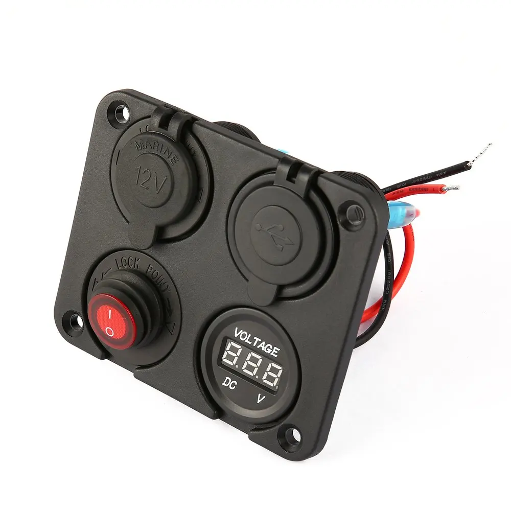 

Car Cigarette Lighter Socket Splitter Marine Car RV Truck 4 Hole Panel Dual USB Charger Voltmeter 12V Socket Switch