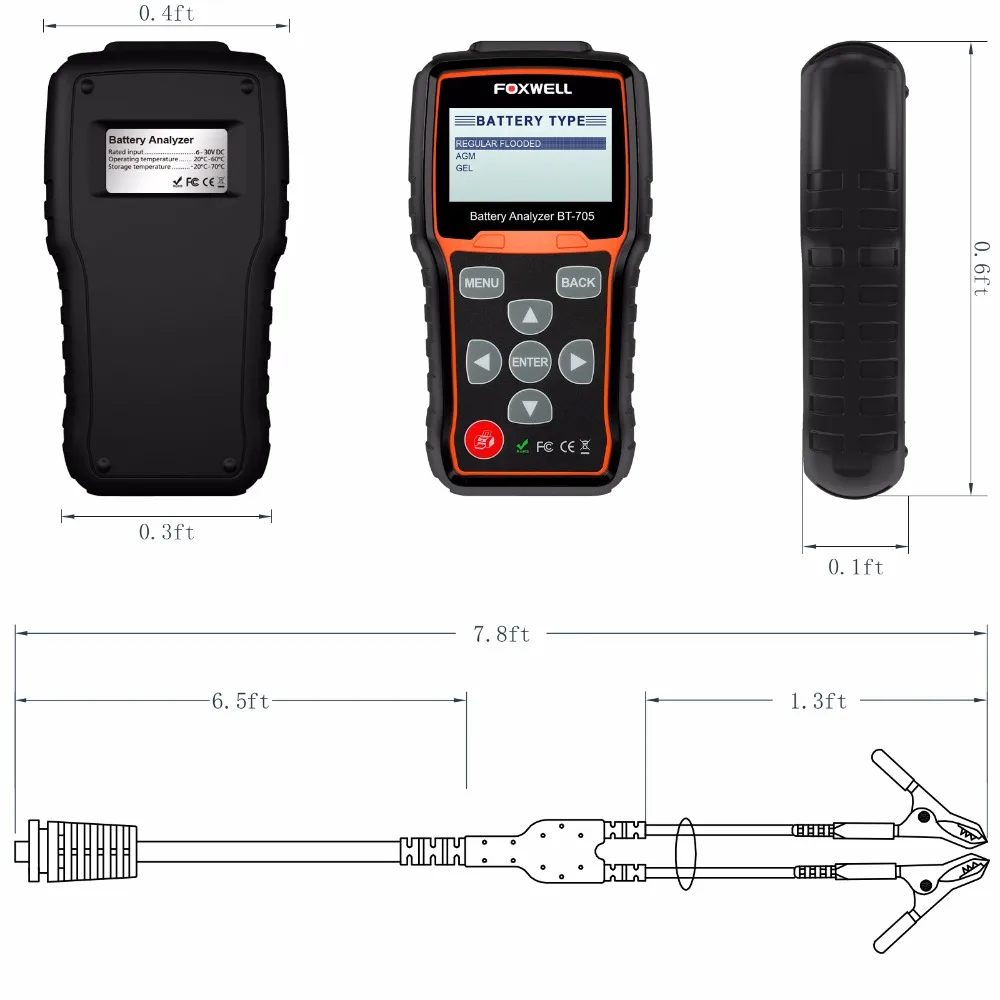 FOXWELL BT705 Авто 12 в 24 В тестер батареи анализатор проверка состояния батареи система запуска зарядки для AGM спиральные гелевые батареи