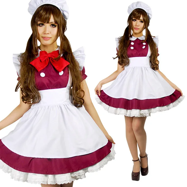 UTMEON Halloween Maroon Lolita Fancy Dress For Servant Women Adult Maid Uniform Sexy French Costumes Cosplay | Тематическая одежда