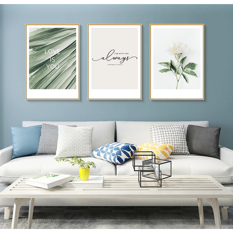 Nordic pictures flower poster leaf canvas painting modern letters wall art prints for living room (2)