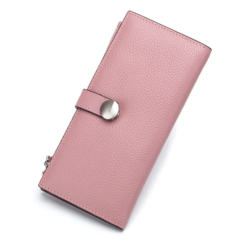 

Fashion Lady Leather Wallets Cowhide Long Purse Women Hasp Money Bags Genuine Leather Pink Black Color Carteira Feminina