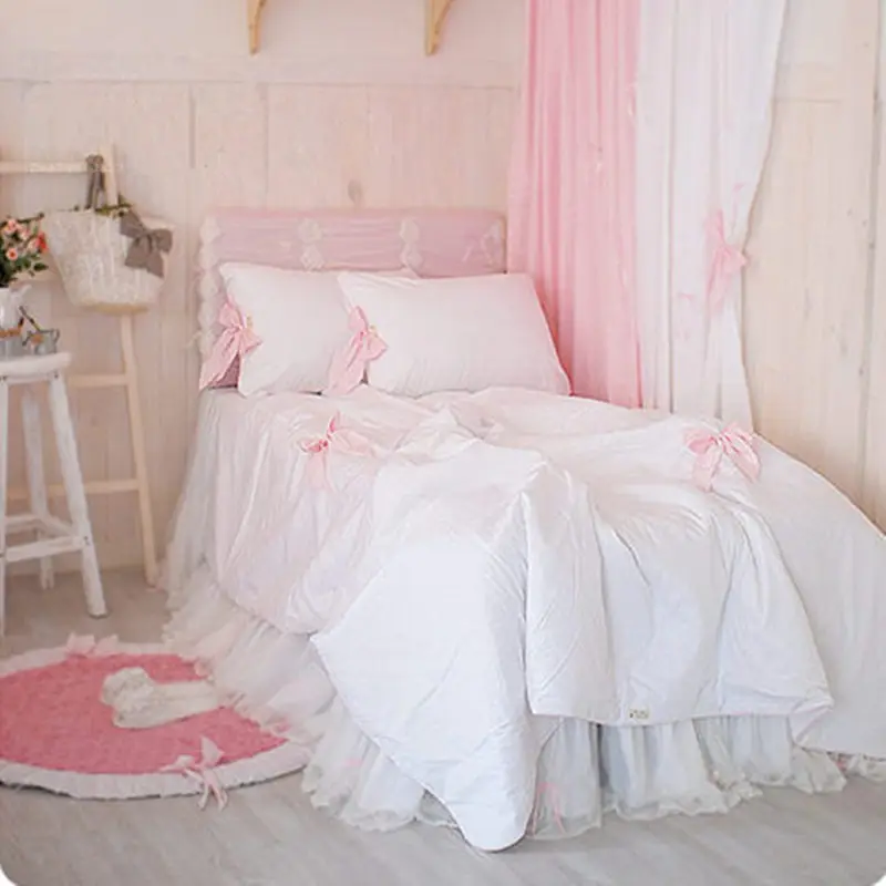 American Type Elegant White Dream Princess Bedding Set Ruffle Bow