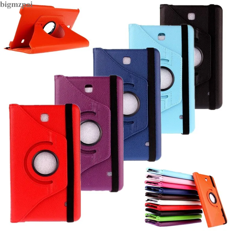 

360 Rotating Litchi Pattern PU Leather Case for Samsung Galaxy Tab 4 8.0 T330 T331 T335 8"Flip Stand Smart Tablet Cover Capa+Pen