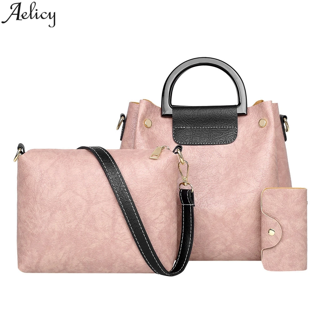 

Aelicy Women Wild Shoulder Bag 3pcs/set Composite Bag Soft Pu Leather Solid Zipper Messenger Bag For Ladies Sac A Main Femme