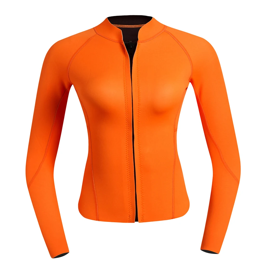 2 мм неопрен женщин Дамы УФ Защита от солнца гидрокостюм Топ с длинным рукавом передняя молния куртка-теплый, супер стрейч и удобный - Цвет: Orange L