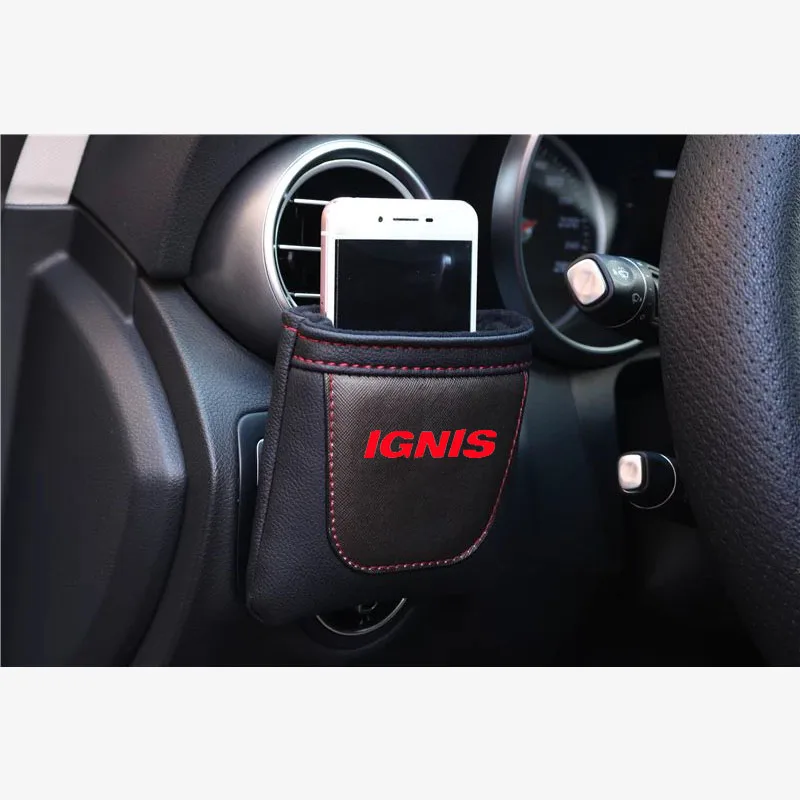 Автомобильный держатель для телефона из искусственной кожи для Suzuki Ignis с зажимом на воздуховод, автомобильный держатель для хранения - Название цвета: blackred