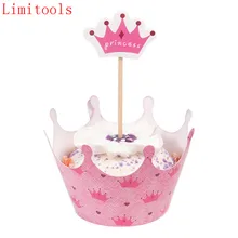 24 шт./лот Принцесса Корона бумажные обертки для кексов топперы для детской вечеринки день рождения украшения торта чашки(12 обертывания+ 12 Топпер