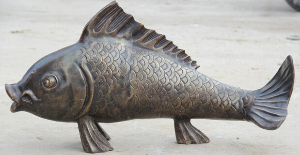 

JP S0524 30" Larger Chinese Bronze Folk FengShui fish goldfish barracuda Statue sculpture B0403