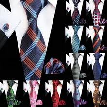 New Floral Ties Hanky Cufflinks Set for Men Fashion Men's Necktie Pocket Square Cufflinks Three Suits 8cm Silk Tie Wedding Party charming plating white steel cufflinks for men protractor set square pair