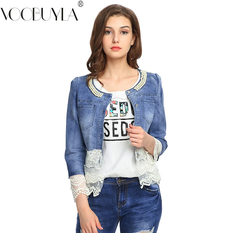 VooBuyla негабаритная куртка женская верхняя одежда Casacos Feminino тонкая кружевная лента