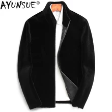 AYUNSUE Новое мужское меховое пальто из натуральной овечьей шерсти, пальто для мужчин, куртка для осени и зимы размера плюс, Куртки из натуральной кожи KJ827