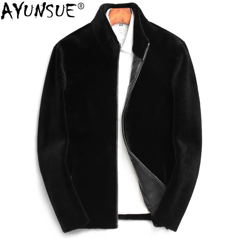 

AYUNSUE 2019 New Men Fur Coat Real Sheep Shearing Wool Coat Man Jacket Autumn Winter Plus Size Genuine Leather Jackets KJ827