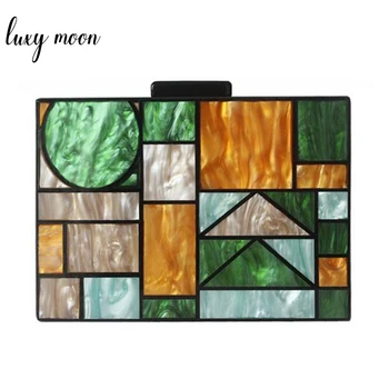 

Acrylic Brand Fashion Women Evening Bags Elegant Patchwork Handbags Luxury Party Wedding Purse Casual Vintage Clutch Bag ZD1141