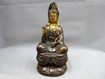 

9" Elaborate Chinese copper gild buddhism Kwan-yin buddha Guanyin Statue