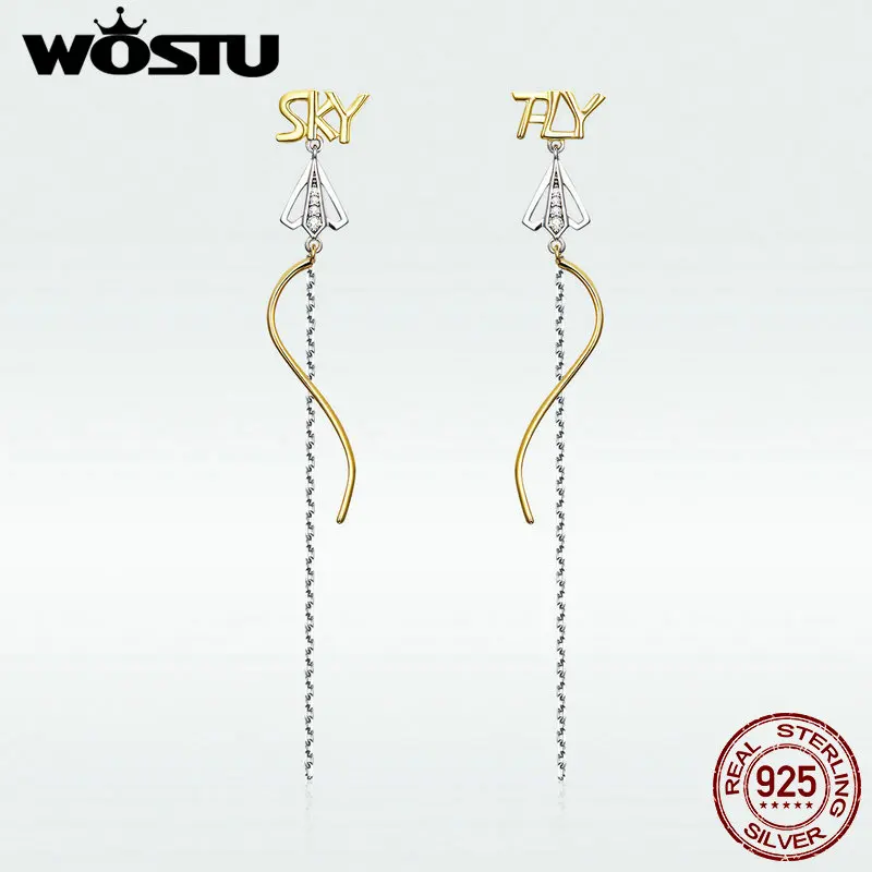 

WOSTU Fashion 925 Sterling Silver Long Drop Earrings Fly To Sky Kite Earring For Women Earrings Chain Silver Jewelry Gift DAE026