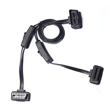 

OBD Extension Cord with Switch Ultra-thin Noodle Elbow Type Automotive OBD2 Connector 2 Female to Male Extend Cable Flat Wire