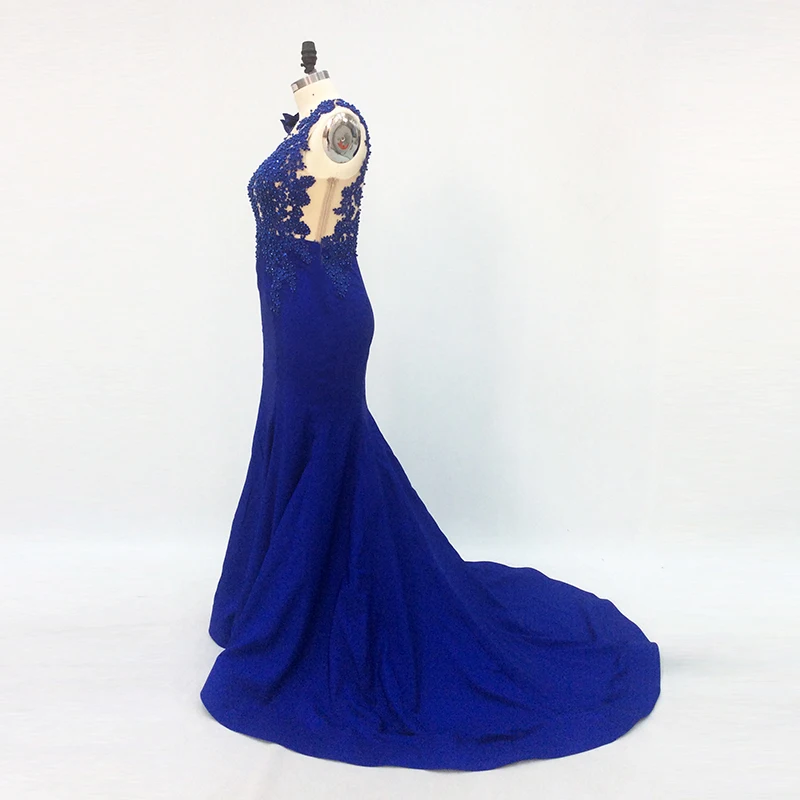 Evening Dress Long 2019 Mermaid One Shoulder Bead Flower Full Sleeves Backless Royal Blue Formal Party Prom Gown Robe De Soiree
