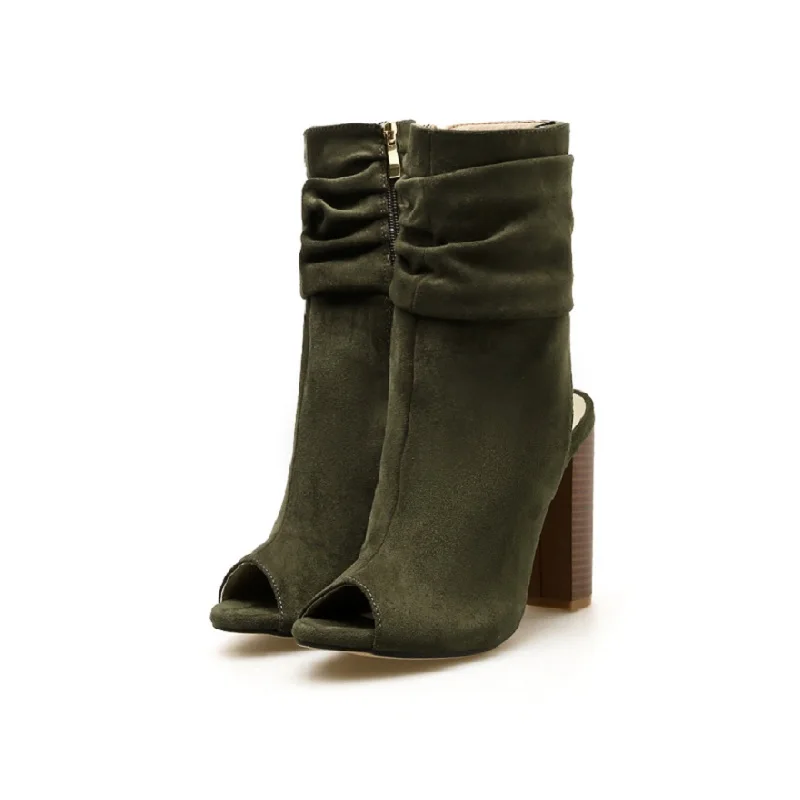 

2018 autumn and winter new high-heeled fashion suede fish mouth trade models with thick women's boots green ljj 0117