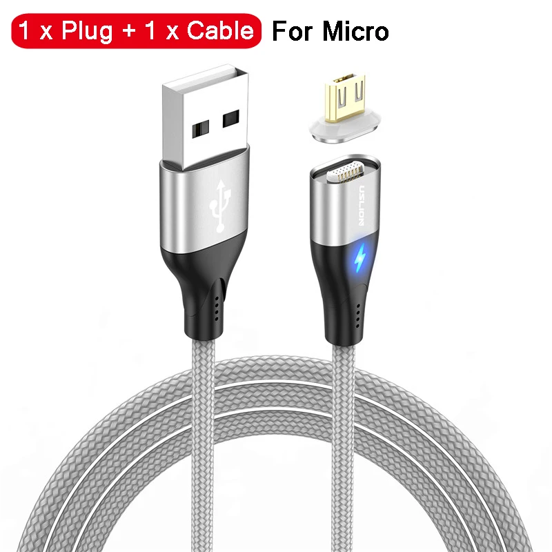 Магнитный кабель для быстрой зарядки USLION 1 м Micro usb type C для iPhone samsung Xiaomi 3A Micro usb type-C Магнитный кабель для зарядки и передачи данных - Цвет: Silver For Micro