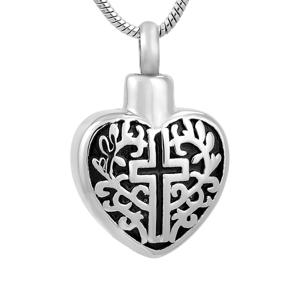 IJD9765 Vintage Cross Heart Locket Ashes Jewelry Cremation Necklace