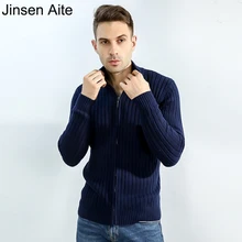 Jinsen Aite 7XL Plus Size Cotton 2018 Autumn Winter Sweater Cardigan Men Mandarin Collar Solid Zipper Male Knitted Coat JS655