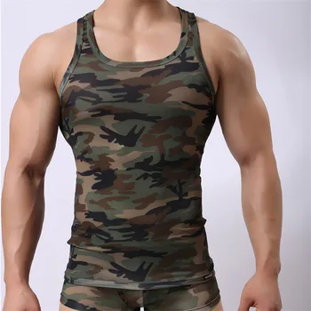 

Sexy Men's Sweatshirt Camouflage Short-sleeved Tights Jumpsuit Wrestling Sweatshirt Pajamas Underwear Fitness Clothes Sexy Vest