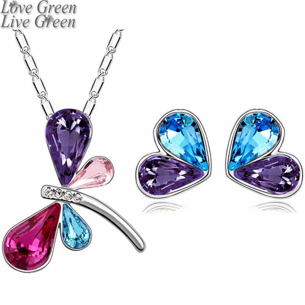Комплект из колье и серёг с австрийским кристаллом|jewelry box wedding rings|necklace hanging jewelry