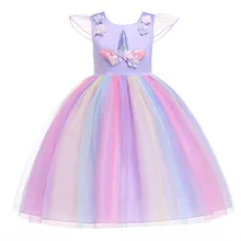 Unicorn Girls Wedding Dress Summer Girls Princess Dress Children Girls Party Tutu Dress Baby Girl Clothes db3094 dave bella spring baby girls leopard dress girls princess dress wedding party dress