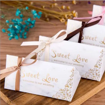 

50PCS Sweet Love Marble Figure Wedding Candy Boxes Paper gift box with ribbon