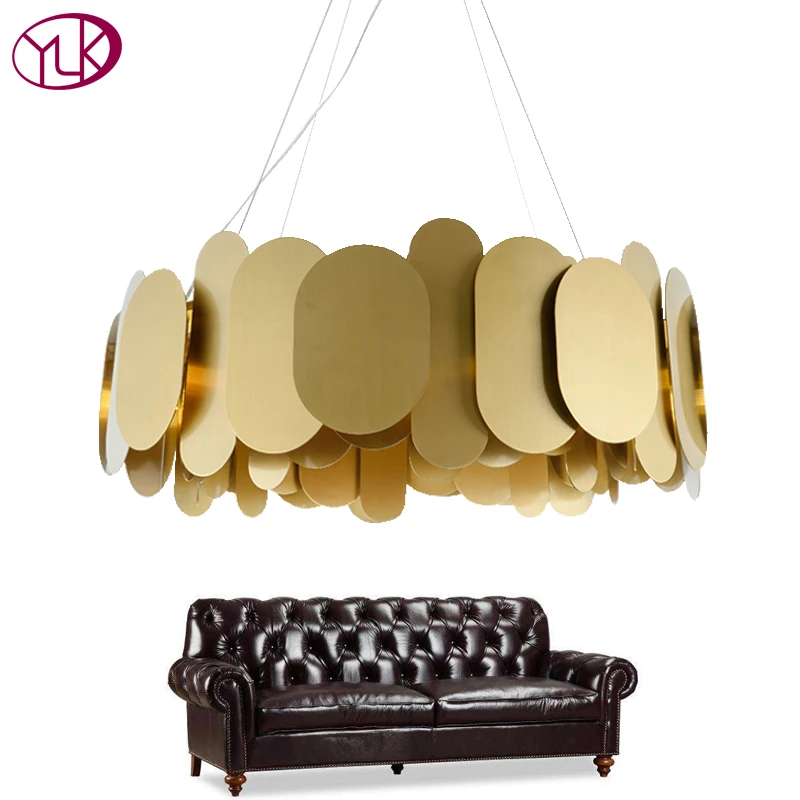 

Youlaike Gold Modern Chandelier Lighting Creative Design Round Polished Steel HangLamp Luxury Dining Room LED Lustre