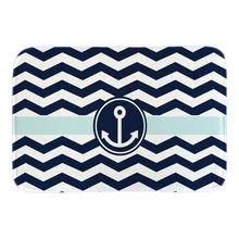 Navy Blue White Zigzag With Anchor Decor Home Doormats Soft Lightness Indoor Outdoor Door Mats Short Plush Fabric Bathroom Mats