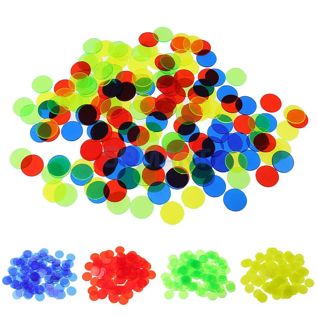 200Pc Plastic Bingo Chips Markers for Bingo Game Cards Counters Mixed Color 