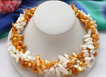 

03240 4row white yellow baroque Tail freshwater pearl necklace