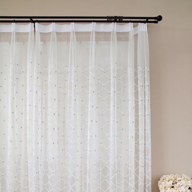 Jo\'s warme Lijn Geborduurde Ruit Sheer Tulle Gordijn voor Woonkamer ... Jo\'s warme Lijn Geborduurde Ruit Sheer Tulle Gordijn voor Woonkamer ...
