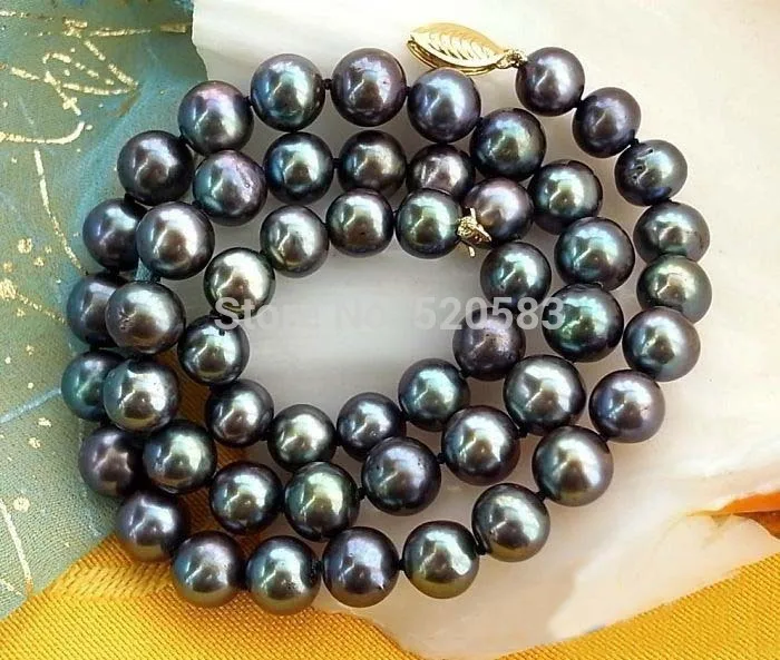 

AAA 17" 9MM ROUND PEACOCK BLACK FW PEARL NECKLACE 14KGP PLATED