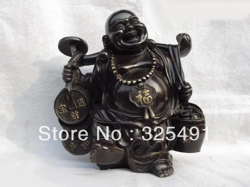 

Chinese Buddhism Temple Bronze Copper Money wealth arhat Maitreya Buddha Statue z
