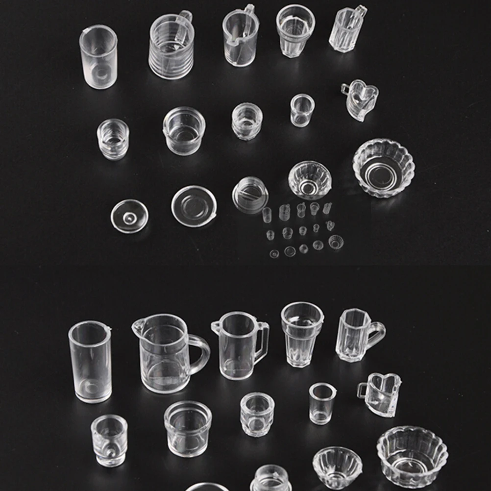

15PCS/set Dollhouse Cup Set Mini Plastic Doll House Miniatures Tableware Drink Wine Bottles Goblets Beer Plates Accessories
