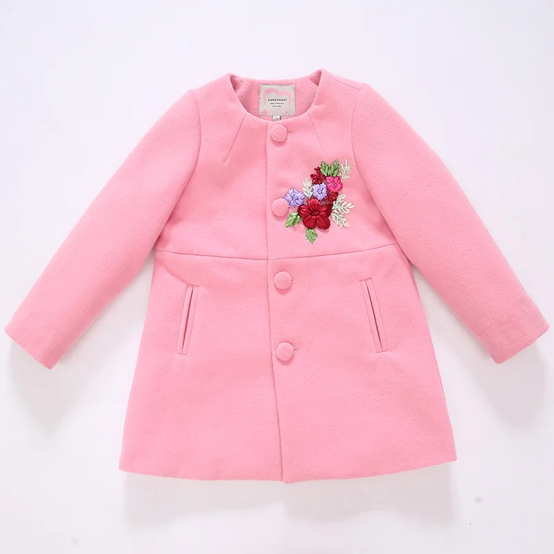 Теплое зимнее пальто для девочек однотонная розовая шерстяная верхняя одежда, детское зимнее пальто Одежда для девочек 3, 4, 6, 8, 10, 12 лет RKC176003
