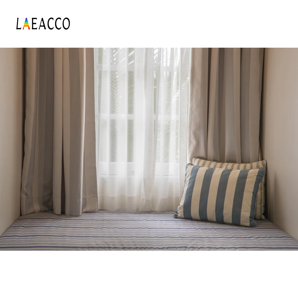 

Laeacco Window Curtain Boudoir Bedroom Pillow Baby Interior Photography Backgrounds Photographic Backdrops For Photo Studio