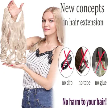 SNOILITE 20 inches Long Synthetic Hair Heat Resistant Hairpiece Fish Line Wavy Hair Extensions Secret Invisible Hairpieces 2
