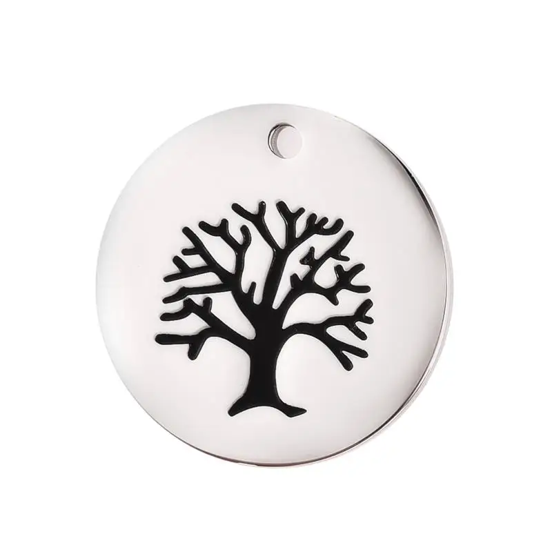 

25 MM Stainless Steel Carving Tree Plate Tag Style Pendants For DIY Bracelets And Necklaces Jewelry Accessory Wholesale