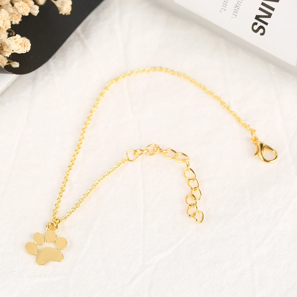 Golden Silver Cat Dog Paw Pendant Bracelet Women Simple Printing Cute Wrist Chain Casual Student Loli Bangles (8)